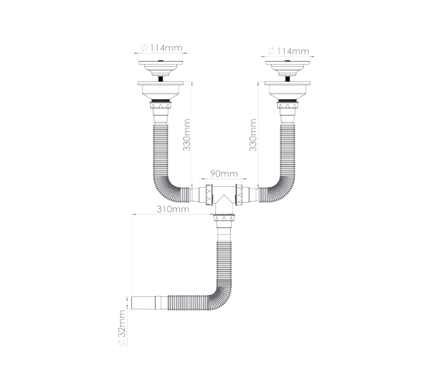 Lavella 3 ½ Flexible Siphon with Drain for Double Bowl Sinks with Ø32 Outlet 11-1281-080